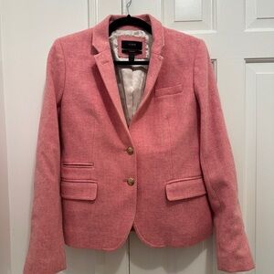 J. Crew Rose Pink Wool-Blend Tailored Schoolboy Blazer with Gold Buttons